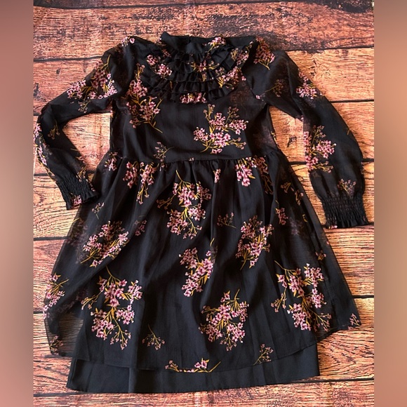 Who What Wear Chiffon Mini Dress Long Sleeve Floral Ruffle Trim Pullover Size XS - Picture 3 of 12